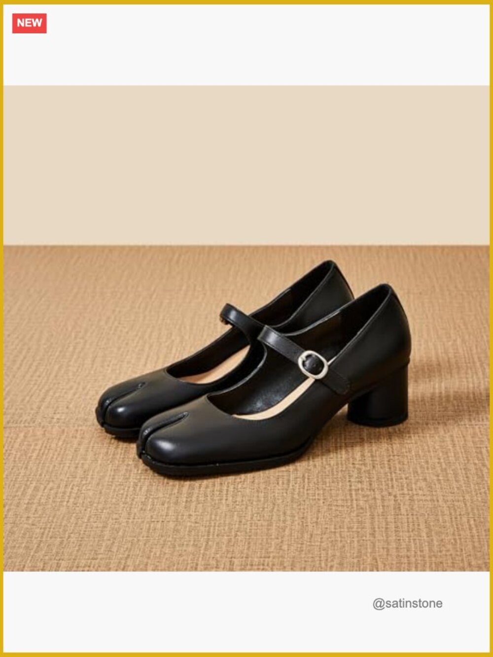 Chunky Block High Heels Mary Janes Shoes Split Toe Tabi Ankle Strap Pumps - Picture 4 of 7